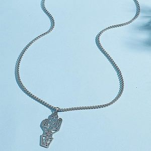 Minimalist cactus pendant necklace in polished silver stainless steel for couples