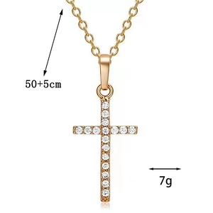 Golden cross necklace with sparkling rhinestones for men and women 50 plus 5cm chain