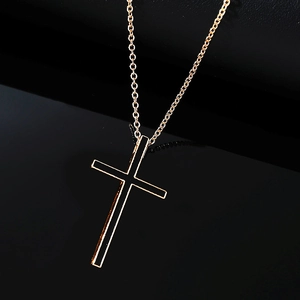 Minimalist gold punk cross pendant necklace with polished hollow cross design for men