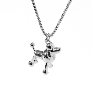 Collana con ciondolo a barboncino 3D in argento lucido con catena a maglie sottili