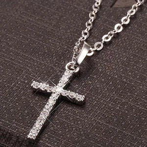 Classic Alloy Rhinestone Cross Pendant Necklace For Men Women Gold Silver Plated Religious Inlaid O-Chain Fashion Jewelry Gift