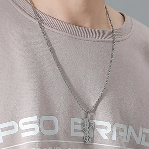 Minimalist silver stainless steel cactus pendant necklace with box chain for men