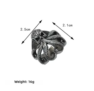 Detailed size chart for vintage punk octopus ring with clear tentacle sucker texture
