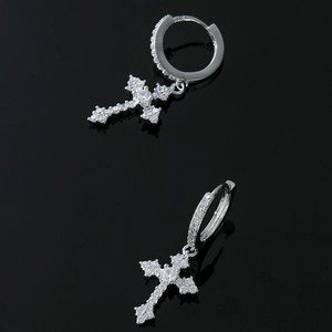 Boucles d'oreilles croix en argent S925 pour femmes et hommes avec zircons brillants