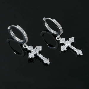 Boucles d'Oreilles Créoles Croix en Alliage avec Strass de Style Européen Américain pour Hommes Femmes Boucles d'Oreilles Pendantes Religieuses Incrustées de Cristaux
