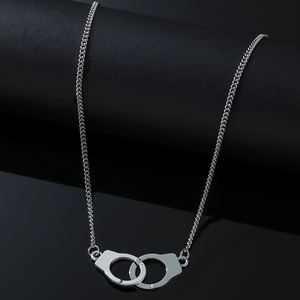 Hip Hop Titanium Steel Handcuff Pendant Necklace Streetwear Versatile Silver Neckwear For Men Women Daily Fashion Accessory