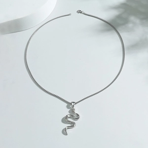 Luminous snake pendant necklace in silver finish with detailed scale texture and box chain