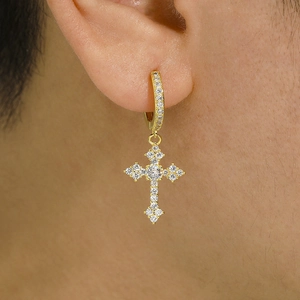 Boucles d'oreilles créoles croix dorées pour hommes et femmes avec zircons et serti pavé
