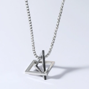 Minimalist geometric hollow square and triangle pendant on silver box chain necklace