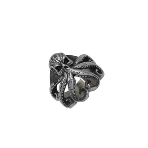 Vintage octopus tentacle open ring with detailed suction cups in antique silver finish