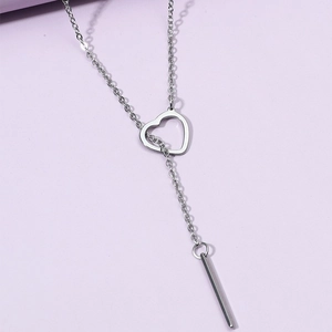 Élégant Collier en Y avec Pendentif Cœur en Acier Inoxydable pour Femme Minimaliste Ton Argent Lariat Chaîne de Clavicule