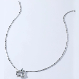 Minimalist geometric titanium steel necklace with intersecting triangle hollow pendant
