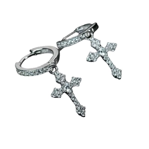 Boucles d'oreilles croix en argent avec pavé de zircons pour hommes et femmes