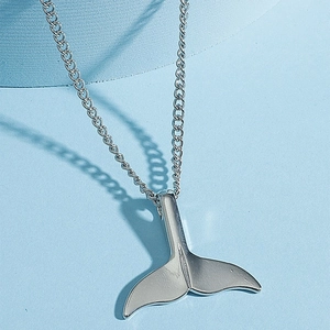 Minimalist Alloy Whale Tail Pendant Necklace Silver Color Mermaid Tail Charm Necklace For Women Men Ocean Style Jewelry