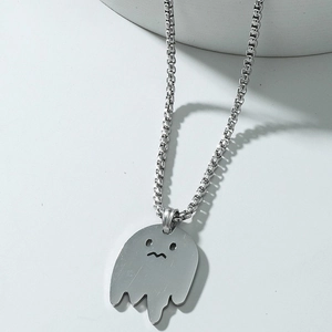 Collier avec pendentif fantôme de dessin animé en acier inoxydable argenté pour homme
