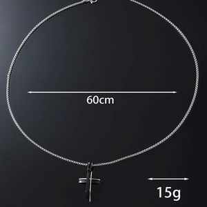 Men's stainless steel necklace with black and silver cross pendant, 60cm chain length