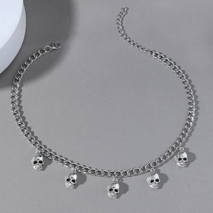 Men's punk skull pendant necklace in silver alloy with gothic cuban chain and skulls