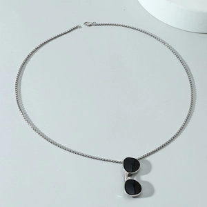 Hip hop style silver stainless steel aviator sunglasses pendant necklace on bead chain