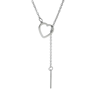 Collier lariat cœur minimaliste en acier inoxydable argenté avec pendentif vertical