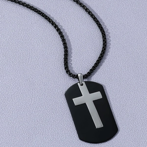 Stainless Steel Cross Dog Tag Pendant Necklace For Men Women Personalized Religious Gothic Titanium Steel Jewelry Box Chain