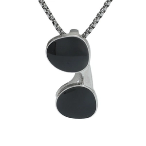 Hip hop style silver stainless steel necklace with folding aviator sunglasses pendant