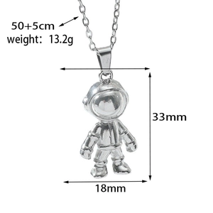 Silver astronaut pendant dimensions showing 33mm by 18mm with 50cm adjustable chain
