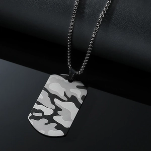 Collana con Pendente a Targhetta Militare Mimetica da Uomo in Acciaio Inossidabile Titanio Hip Hop Streetwear Gioielli