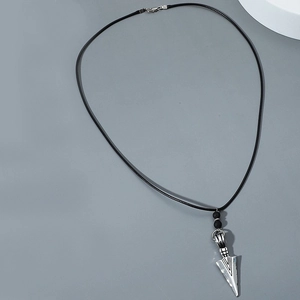 Vintage spearhead pendant necklace with black wax cord and beads in a retro cool style