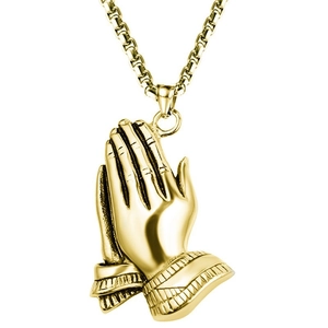 Collier Pendentif Mains en Prière Vintage pour Hommes Femmes Hip Hop Mode Alliage Bijoux Électroplaqués Accessoires avec Chaîne de Boîte