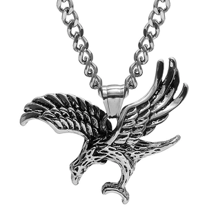 Collier avec pendentif aigle vintage en acier inoxydable et chaîne cubaine à maillons