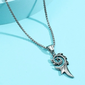 Collier avec pendentif phénix vintage et chaîne à billes en finition argent rétro
