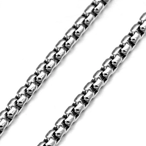 Collier chaîne box rétro en acier inoxydable pour hommes avec finition argent poli