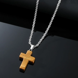 Unisex Alloy Artificial Crystal Cross Pendant Necklace For Men Women Fashion Rope Chain Western Religious Jewelry Gift