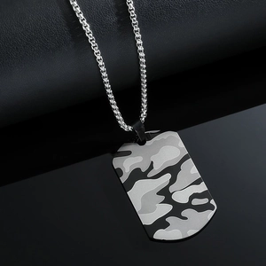 Men's Retro Titanium Steel Military Dog Tag Necklace Camouflage Pattern Pendant With Box Chain Army Style Fashion Jewelry