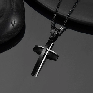 Titanium Steel Cross Pendant Necklace Men Women Minimalist Black White Splicing Cross Jewelry Stainless Steel Link Chain Necklace Gift