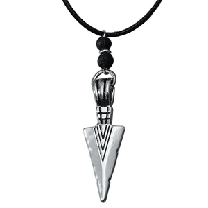 Arrowhead pendant necklace with black lava stone beads on a black cord strap