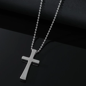 Pendentif croix en alliage poli avec chaîne à billes classique pour un style gothique punk