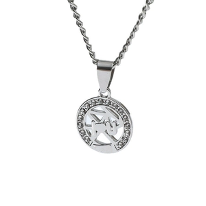Collana in acciaio inossidabile argento con ciondolo a cuore I Love You e cristalli