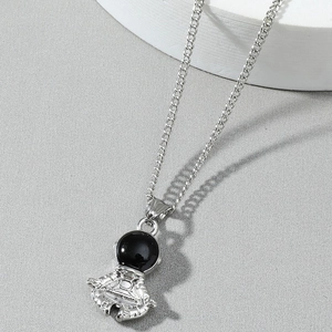 Hip hop silver astronaut pendant necklace with black helmet detail on minimalist chain
