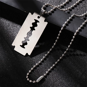 Retro Stainless Steel Razor Blade Pendant Necklace Gothic Steampunk Rock Fashion Jewelry For Men Cool Hip Hop Accessory