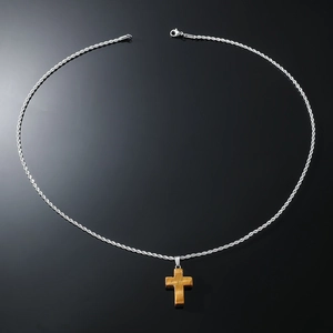 Silver rope chain necklace with a natural tiger eye stone cross pendant for men