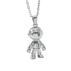Hip-hop astronaut pendant necklace in bright silver finish on a classic thin O-chain