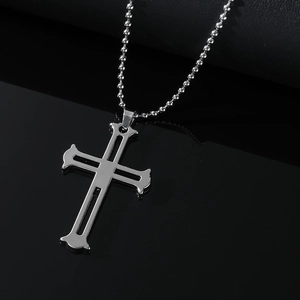 Moda Semplice Collana con Pendente a Croce Cava in Acciaio Inossidabile Hip Hop Trendy Catena a Sfere per Uomo Donna Gioielli