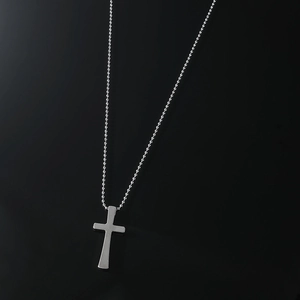 Pendentif croix en argent poli moderne avec chaîne à boules élégante pour hommes et femmes