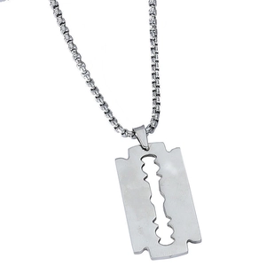 Punk style silver stainless steel necklace featuring a retro razor blade pendant and box chain