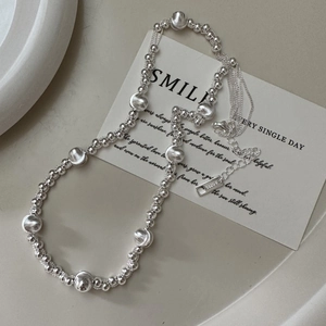 S925 Sterling Silver Minimalist Bead Necklace For Women Cat Eye Silver Beads Clavicle Chain Geometric Personalized Jewelry