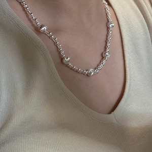 Minimalist S925 sterling silver beaded necklace with irregular cat eye metal pearls
