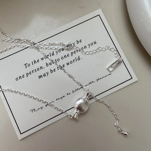 Collana con Ciondolo a Caramella in Argento Sterling 925 Minimalista Design Coreano Catena Clavicola Opaca Gioielli da Donna