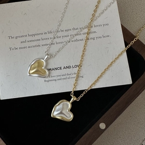 S925 Sterling Silver Heart Pendant Necklace Two-Tone Matte Minimalist INS Style Clavicle Chain For Women Jewelry Gift