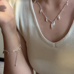 Minimalist S925 sterling silver olive leaf necklace and bracelet set for women